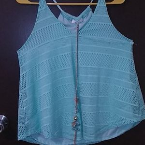 Seafoam green tank blouse with necklace